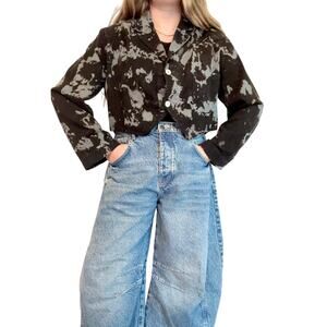 Upcycled / Handmade OOAK Black Blue Tie Dye Cropped Jacket- Size Large, NWT